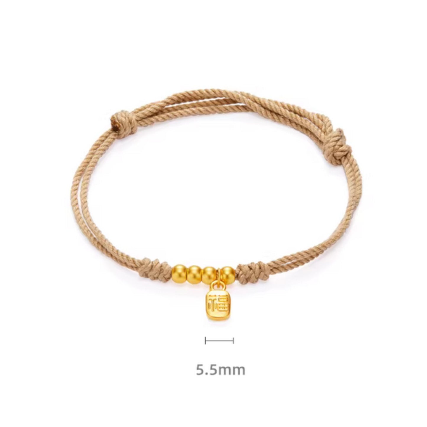 24K 999 5D Hard Gold Mini Chinese Fu Blessing Charm Beads Weaving Bracelet