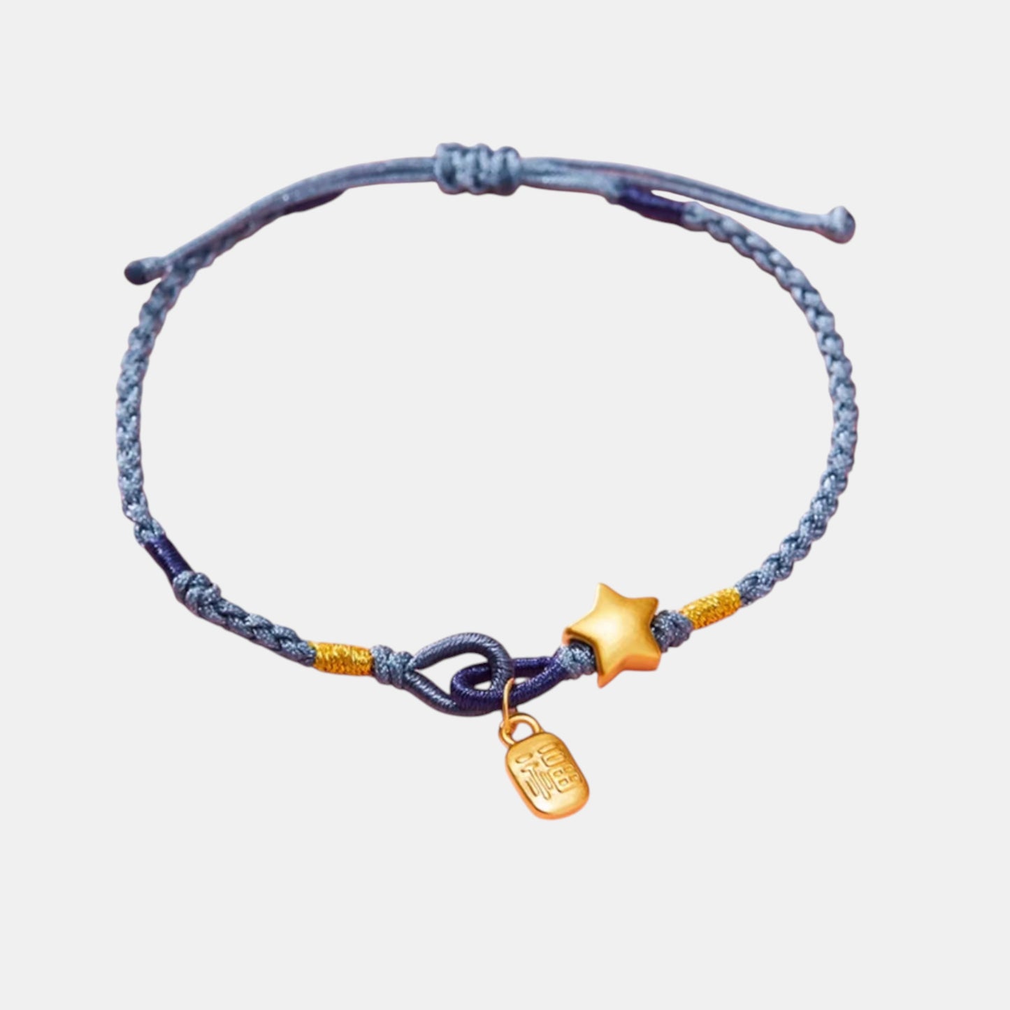 24K 999 5D Hard Gold Mini Chinese Fu Blessing Charm Star Weaving Bracelet
