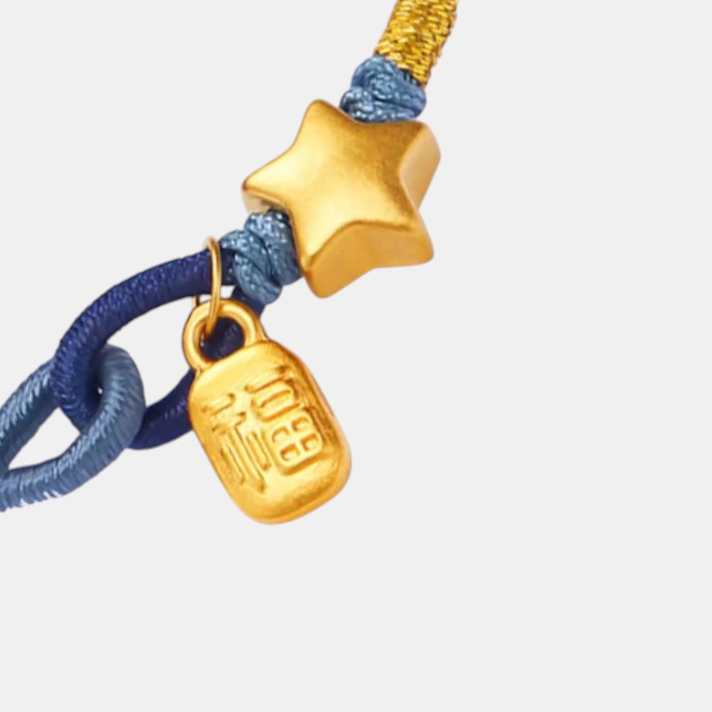 24K 999 5D Hard Gold Mini Chinese Fu Blessing Charm Star Weaving Bracelet