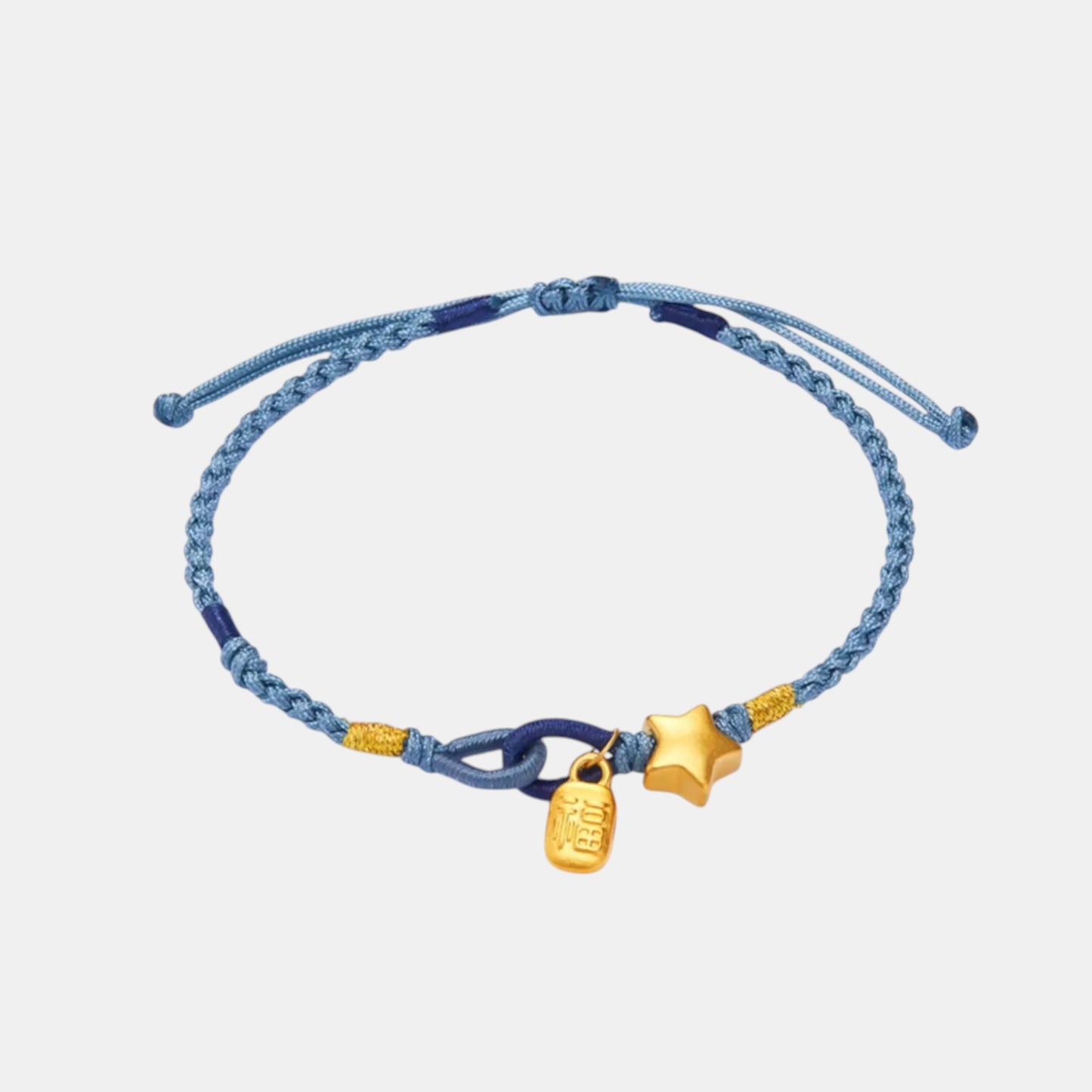 24K 999 5D Hard Gold Mini Chinese Fu Blessing Charm Star Weaving Bracelet
