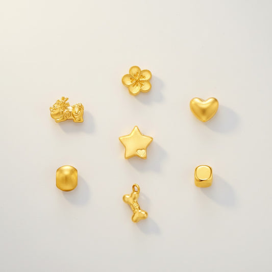 24K 999 Gold D.I.Y Mini Charm Star heart Cherry Blossom Pixiu Charms