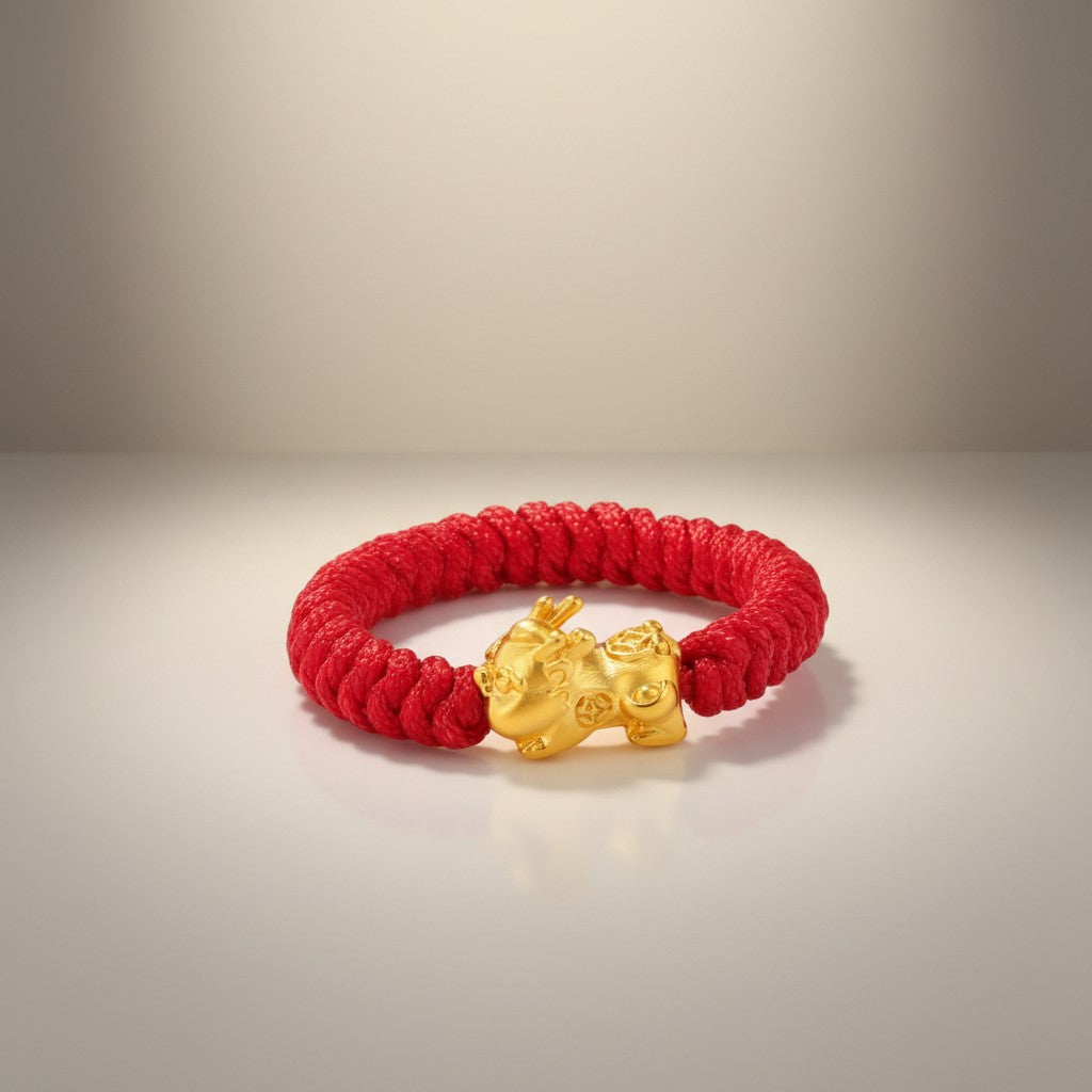 24K 999 Lucky Bring Wealth Pixiu Charm Weaving Ring