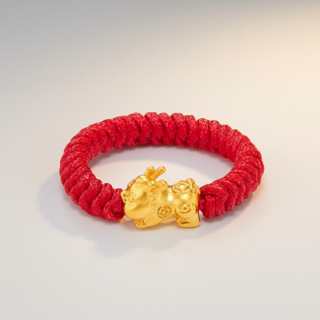 24K 999 Lucky Bring Wealth Pixiu Charm Weaving Ring