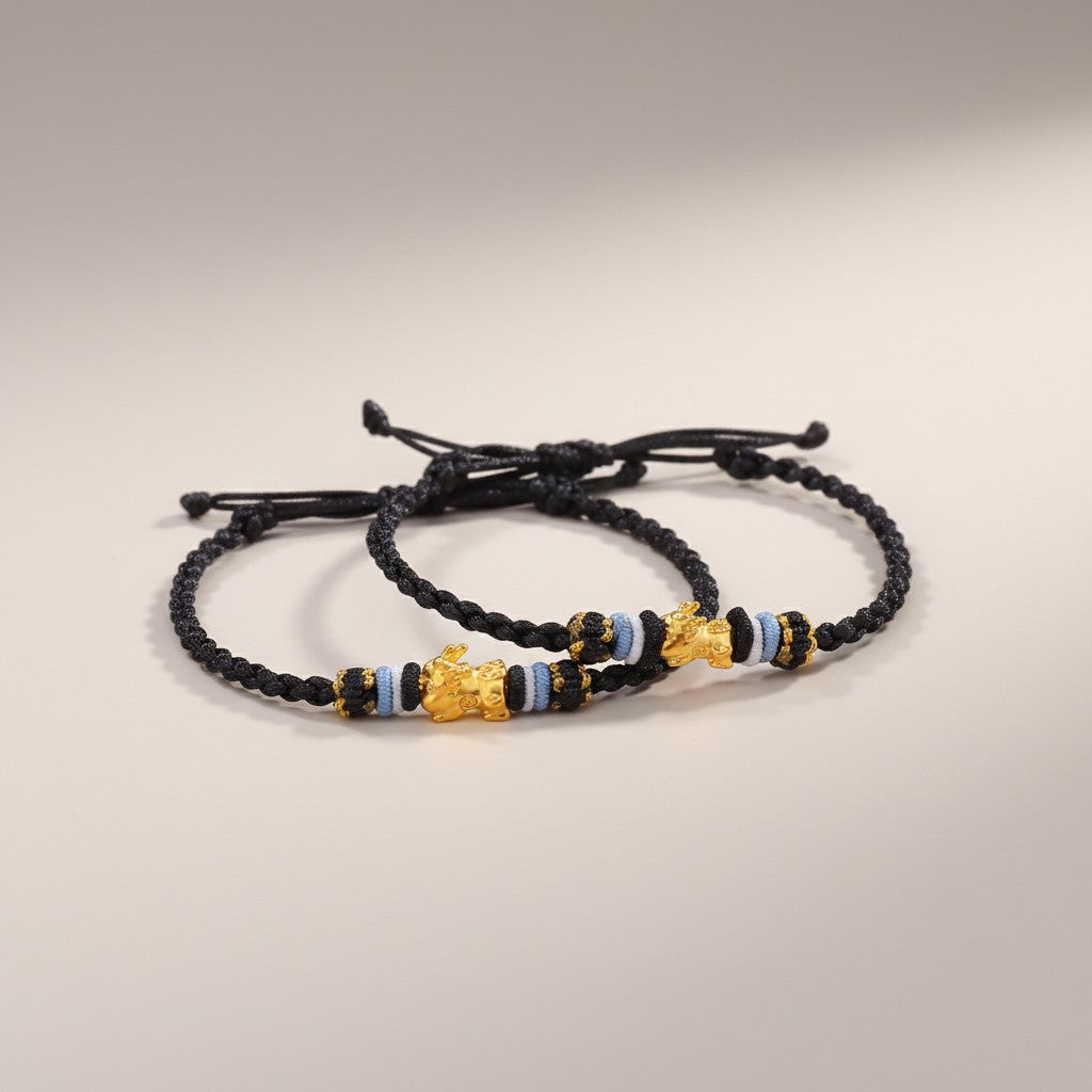 24K 999 Gold Pixiu Charm Bring Wealth Weaving Bracelet