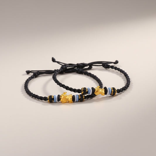 24K 999 Gold Pixiu Charm Bring Wealth Weaving Bracelet