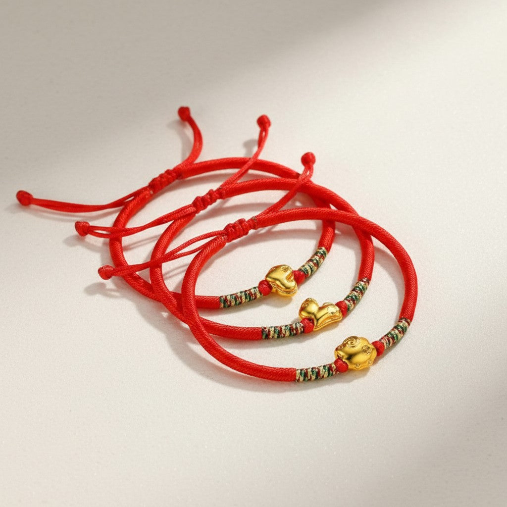 24K Gold 12 Zodiac Animal Horse Dragon Charm Weaving Adjustable Bracelet Kids and Adult Size
