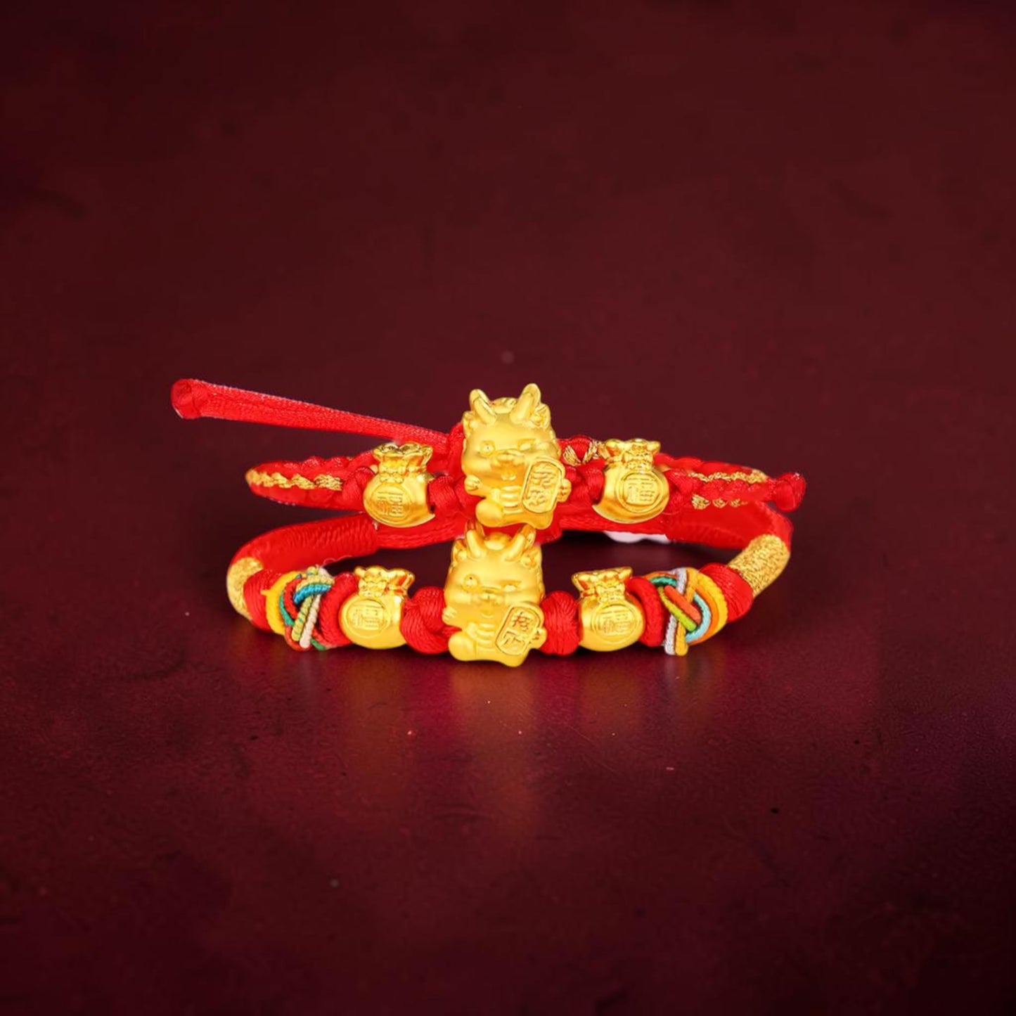 24K Gold Chinese Zodiac Year of the Dragon Charm Weaving Bracelet Kid Size