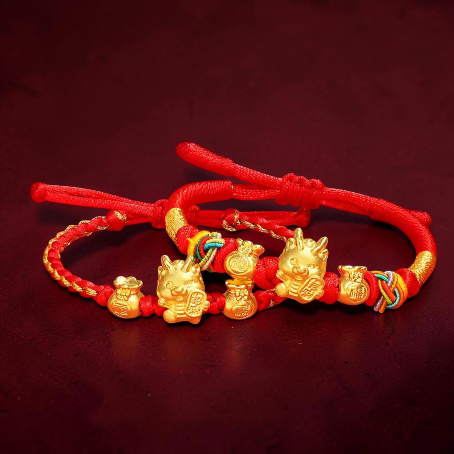 24K Gold Chinese Zodiac Year of the Dragon Charm Weaving Bracelet Kid Size