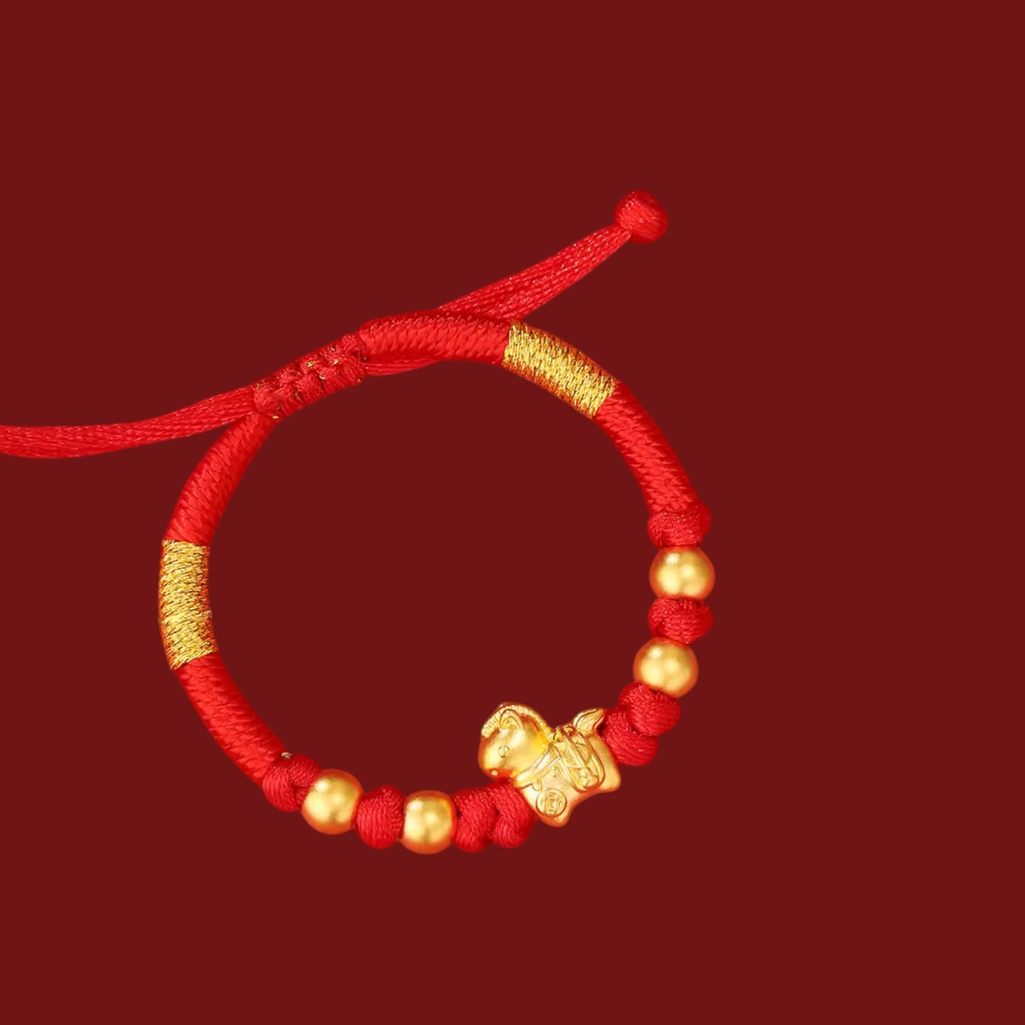 24K 999 Gold Zodiac Horse Charm Red String Braided Bracelet Infants and Children Gift