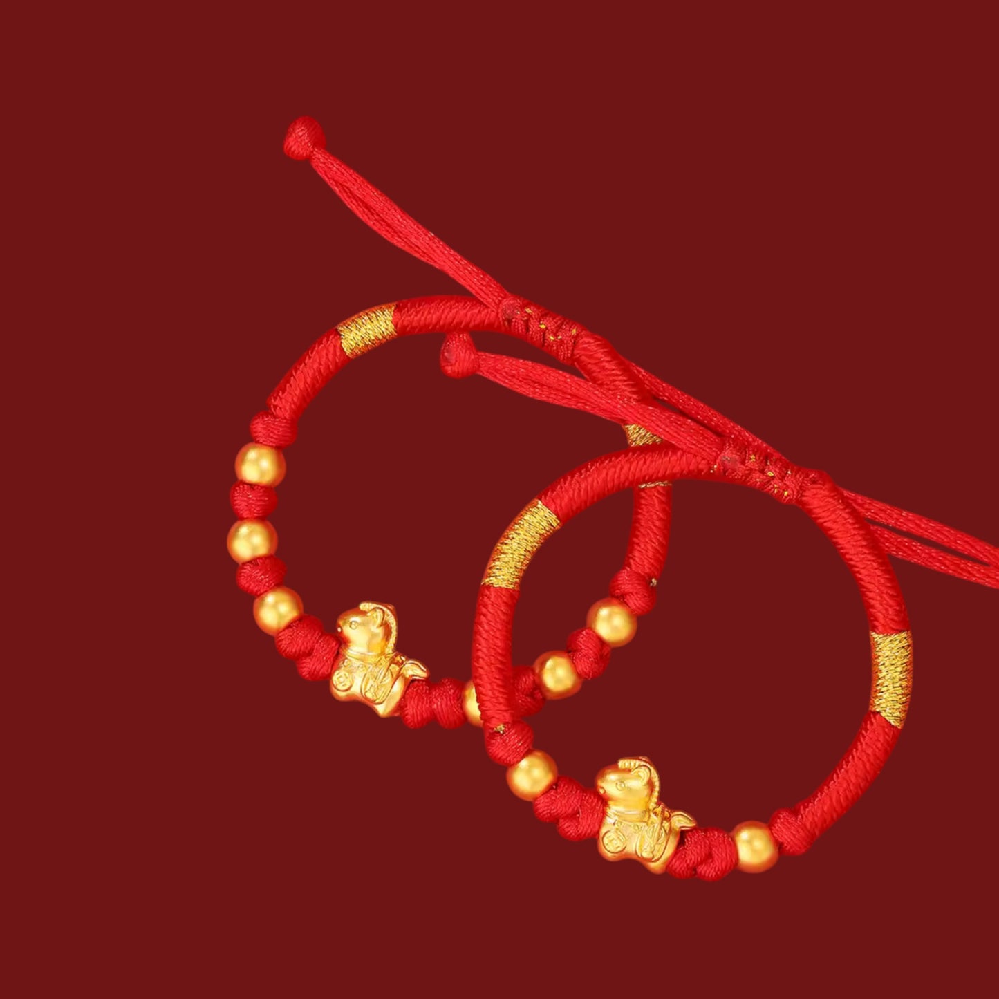 24K 999 Gold Zodiac Horse Charm Red String Braided Bracelet Infants and Children Gift