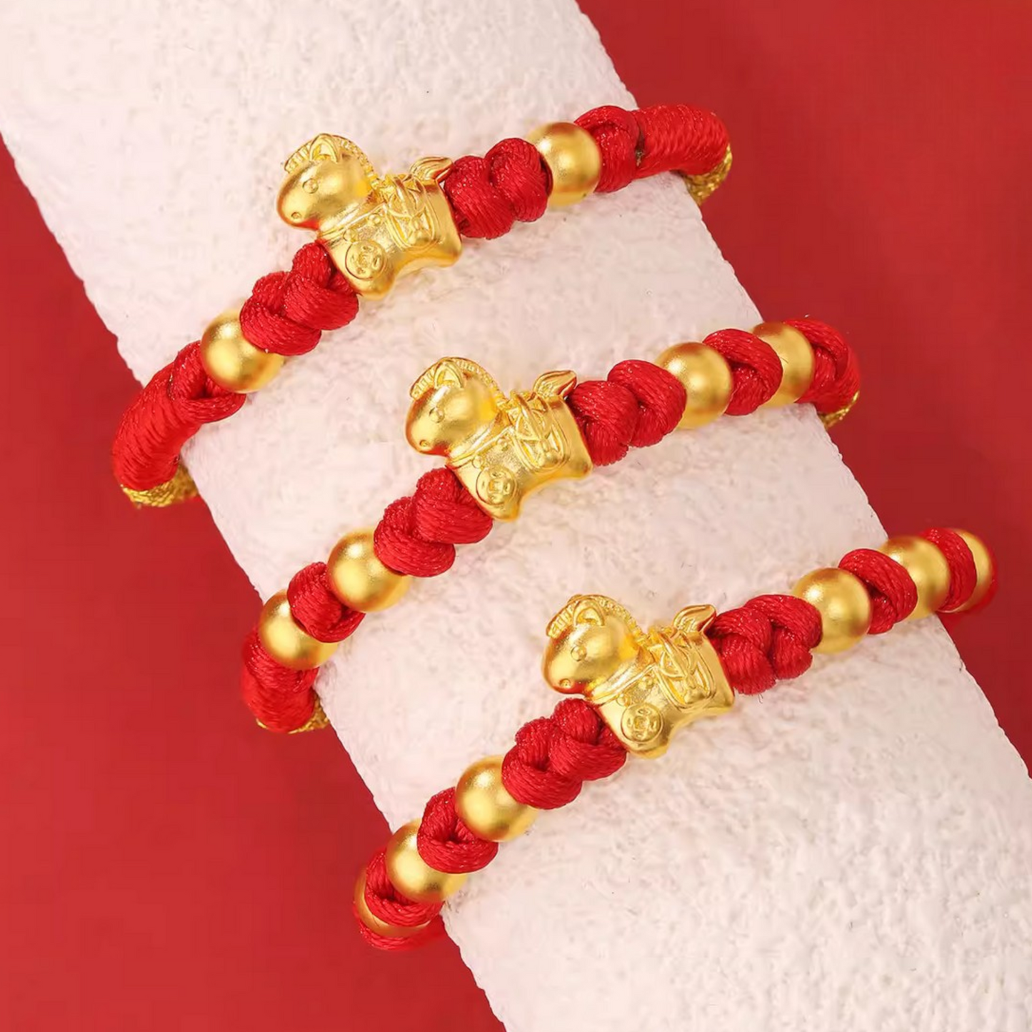 24K 999 Gold Zodiac Horse Charm Red String Braided Bracelet Infants and Children Gift