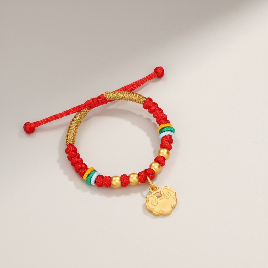24K 999 Gold Lucky Cloud Lock Cord Bracelet Baby Kid Gift