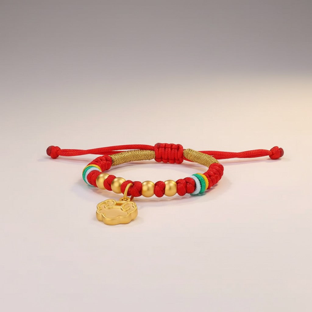 24K 999 Gold Lucky Cloud Lock Cord Bracelet Baby Kid Gift