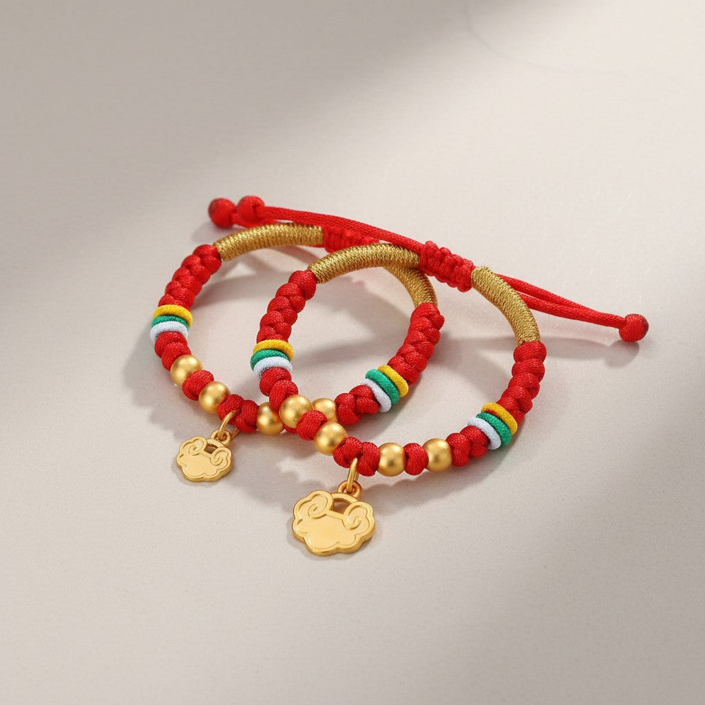 24K 999 Gold Lucky Cloud Lock Cord Bracelet Baby Kid Gift