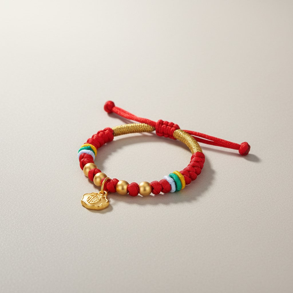 24K 999 Gold Luck Chinese Blessing Safty Lock Charm Weaving Bracelet Kid Baby Gift