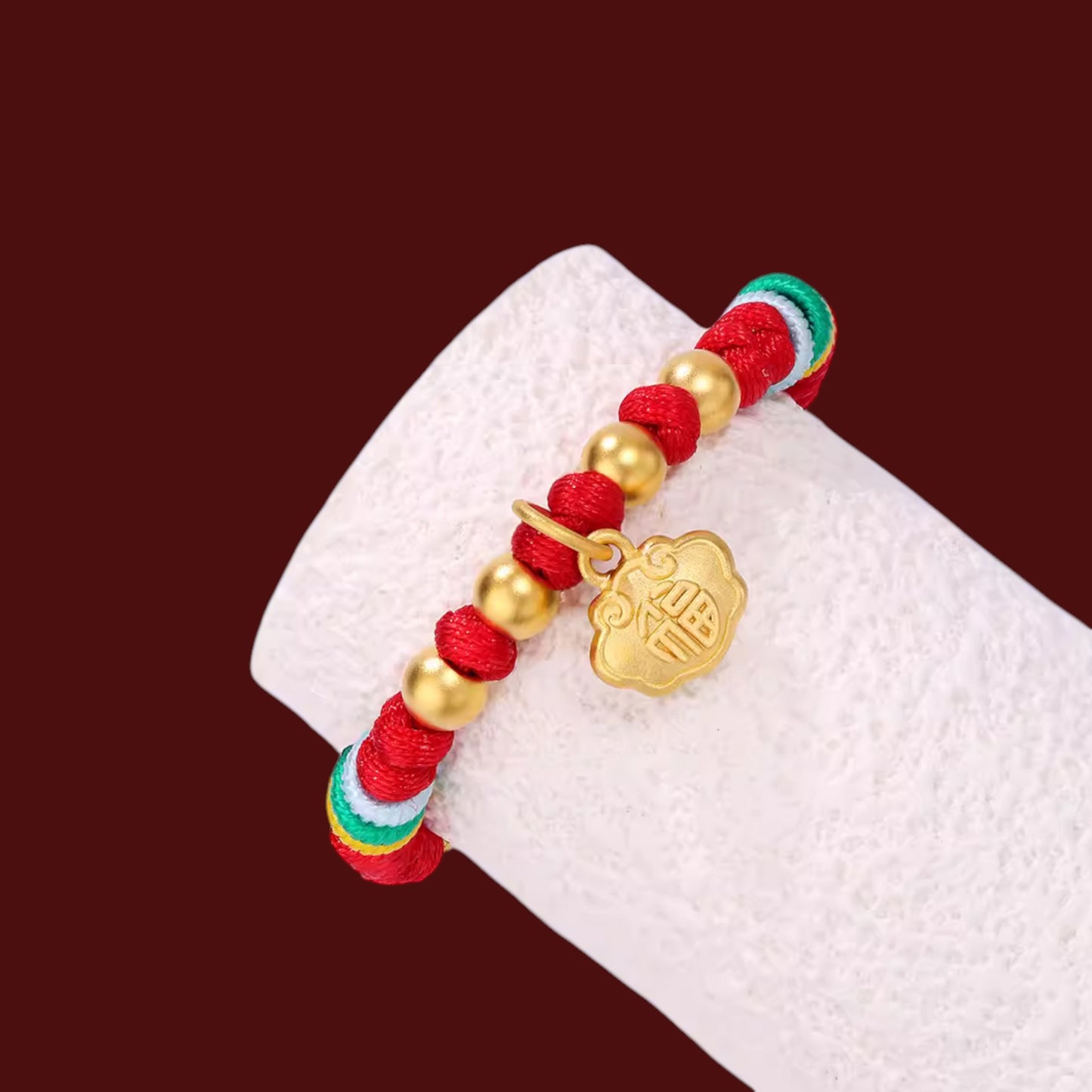24K 999 Gold Luck Chinese Blessing Safty Lock Charm Weaving Bracelet Kid Baby Gift