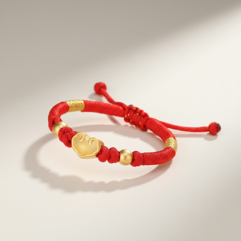 24K 999 Gold Luck Safty Cloud Lock Charm Weaving Bracelet Kid Baby Gift Babyshower Newborn