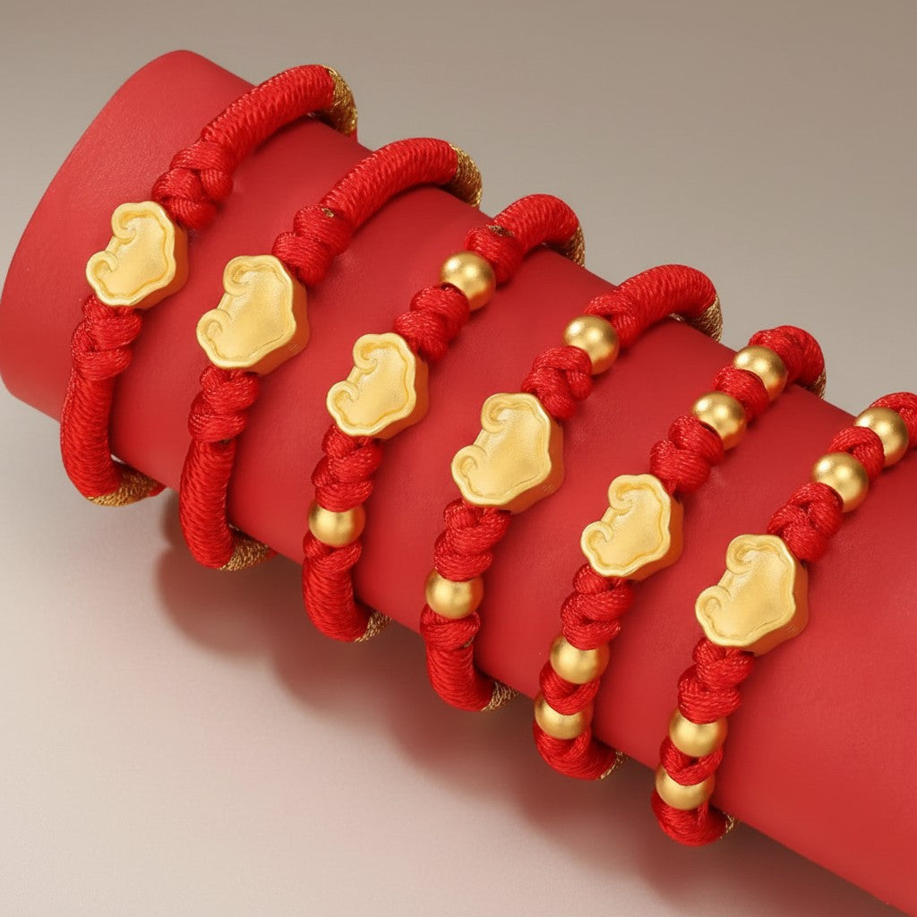 24K 999 Gold Luck Safty Cloud Lock Charm Weaving Bracelet Kid Baby Gift Babyshower Newborn