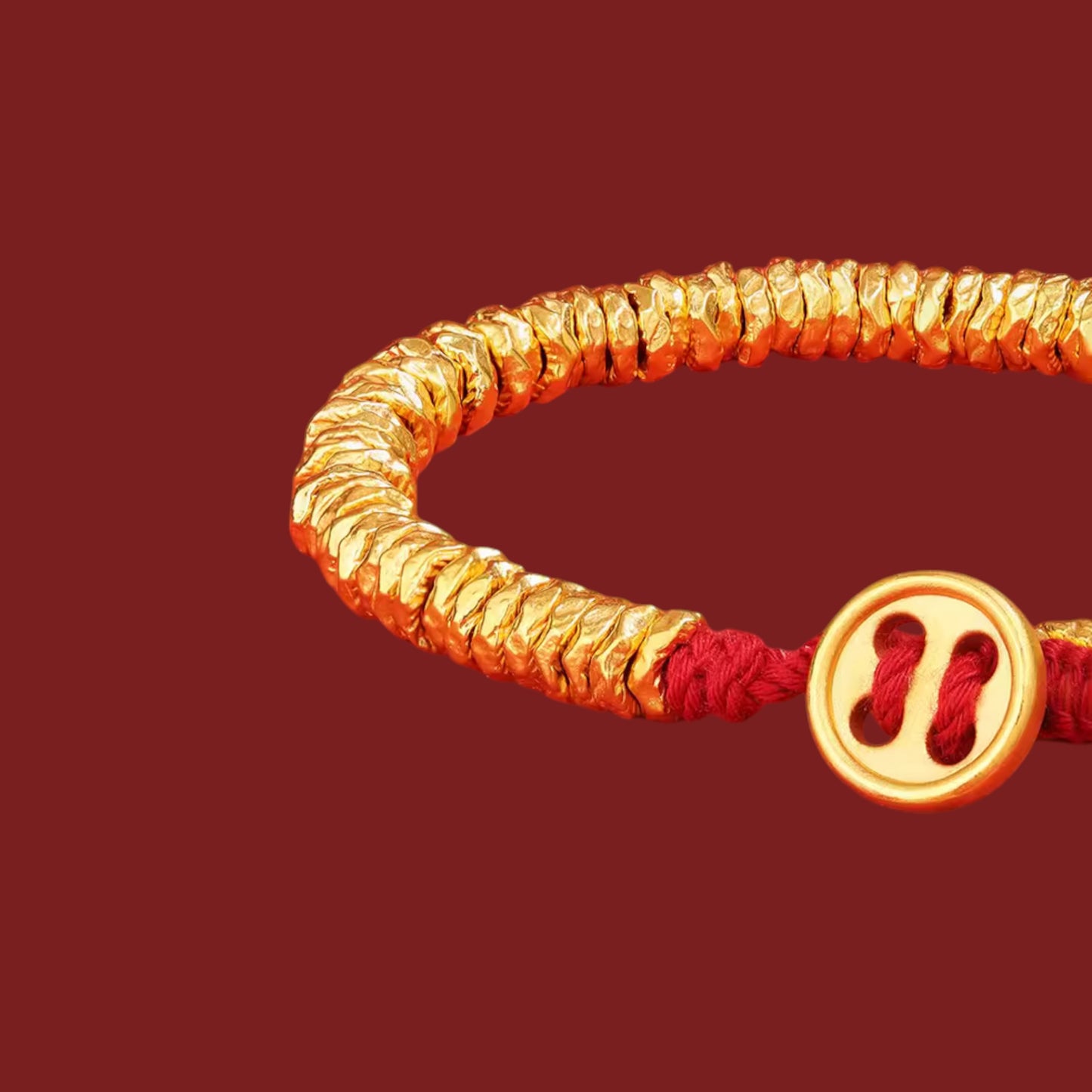 24K 999 Gold Button Charm and Beads Weaving Bracelet