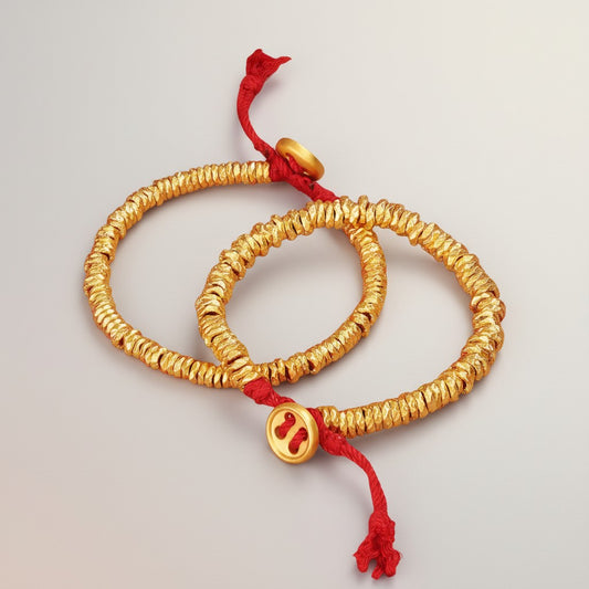 24K 999 Gold Button Charm and Beads Weaving Bracelet