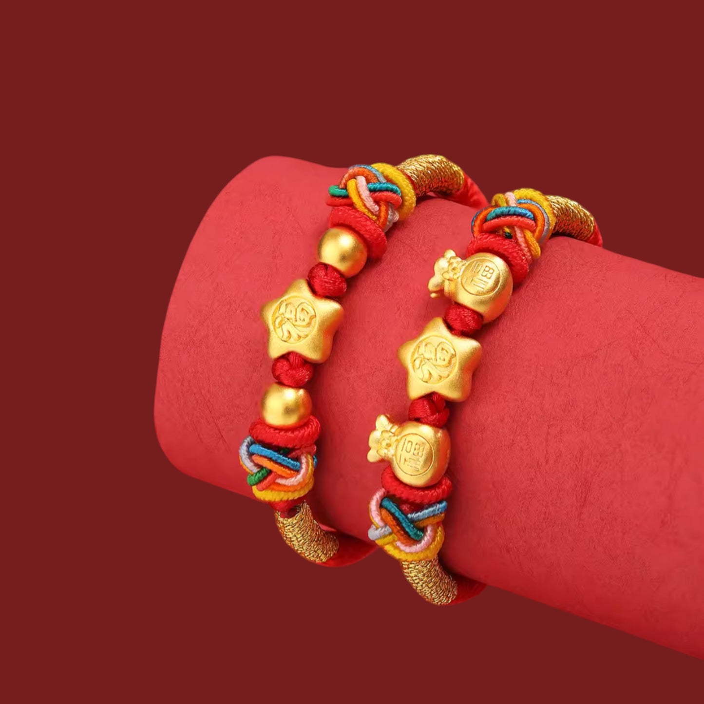 24K 999 Gold Lucky Star Blessing Bag Charm Weaving Bracelet Kid Baby Gift Babyshower