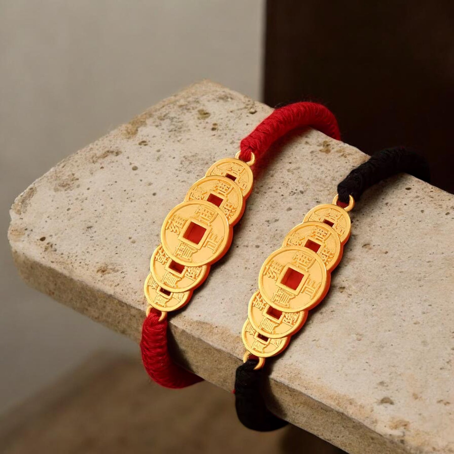 24K 999 Gold The Five Emperor Coins Charm Weaving Bracelet