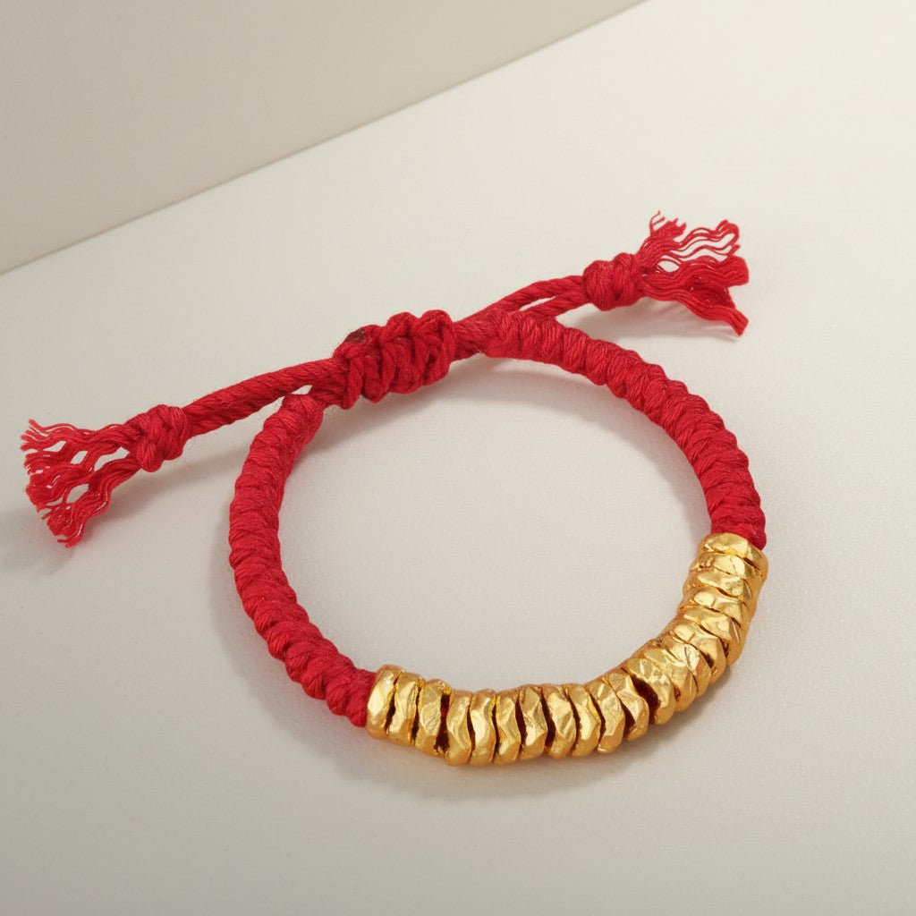 24K 999 Gold Hammer Beads Kid Weaving Adjustable Bracelet