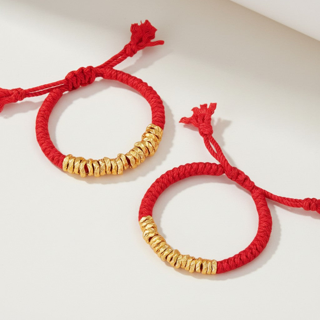 24K 999 Gold Hammer Beads Kid Weaving Adjustable Bracelet