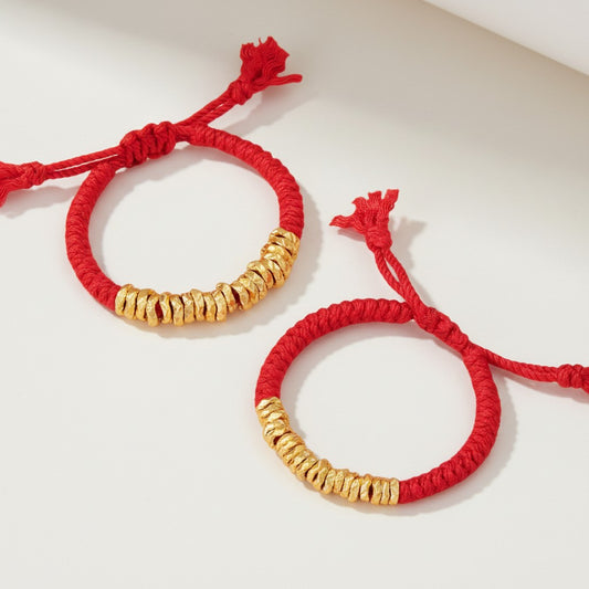 24K 999 Gold Hammer Beads Kid Weaving Adjustable Bracelet