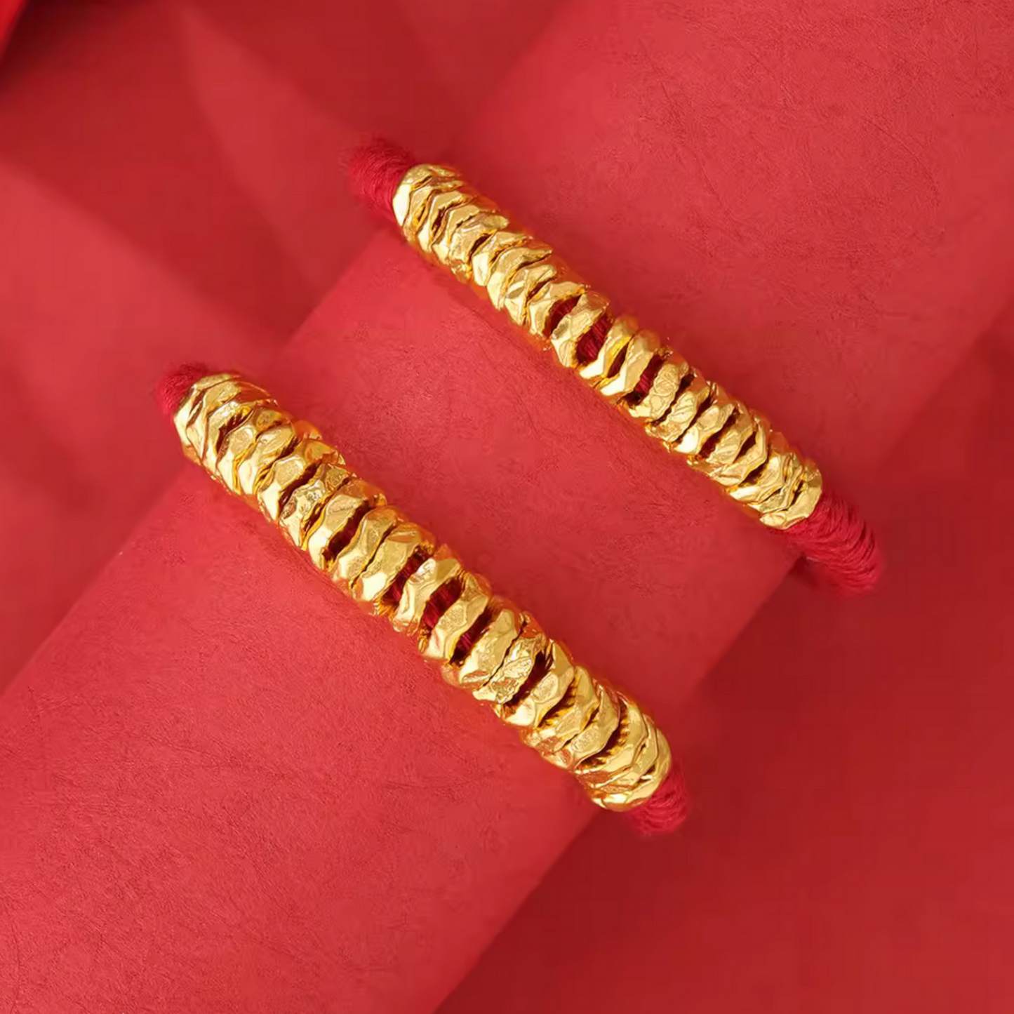 24K 999 Gold Hammer Beads Kid Weaving Adjustable Bracelet