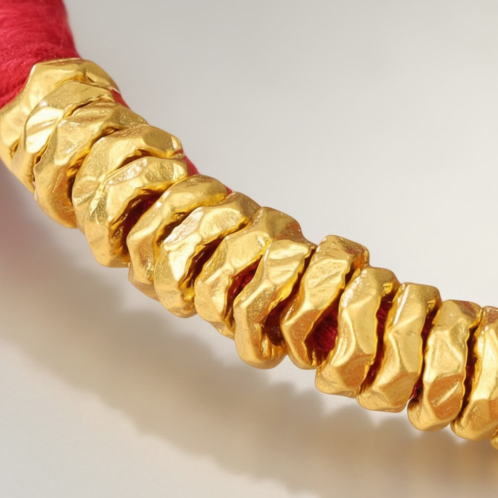 24K 999 Gold Hammer Beads Kid Weaving Adjustable Bracelet