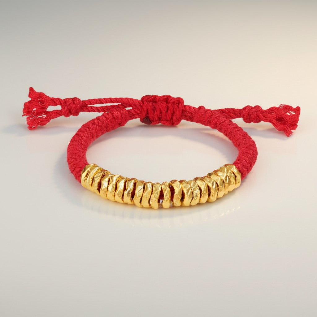 24K 999 Gold Hammer Beads Kid Weaving Adjustable Bracelet