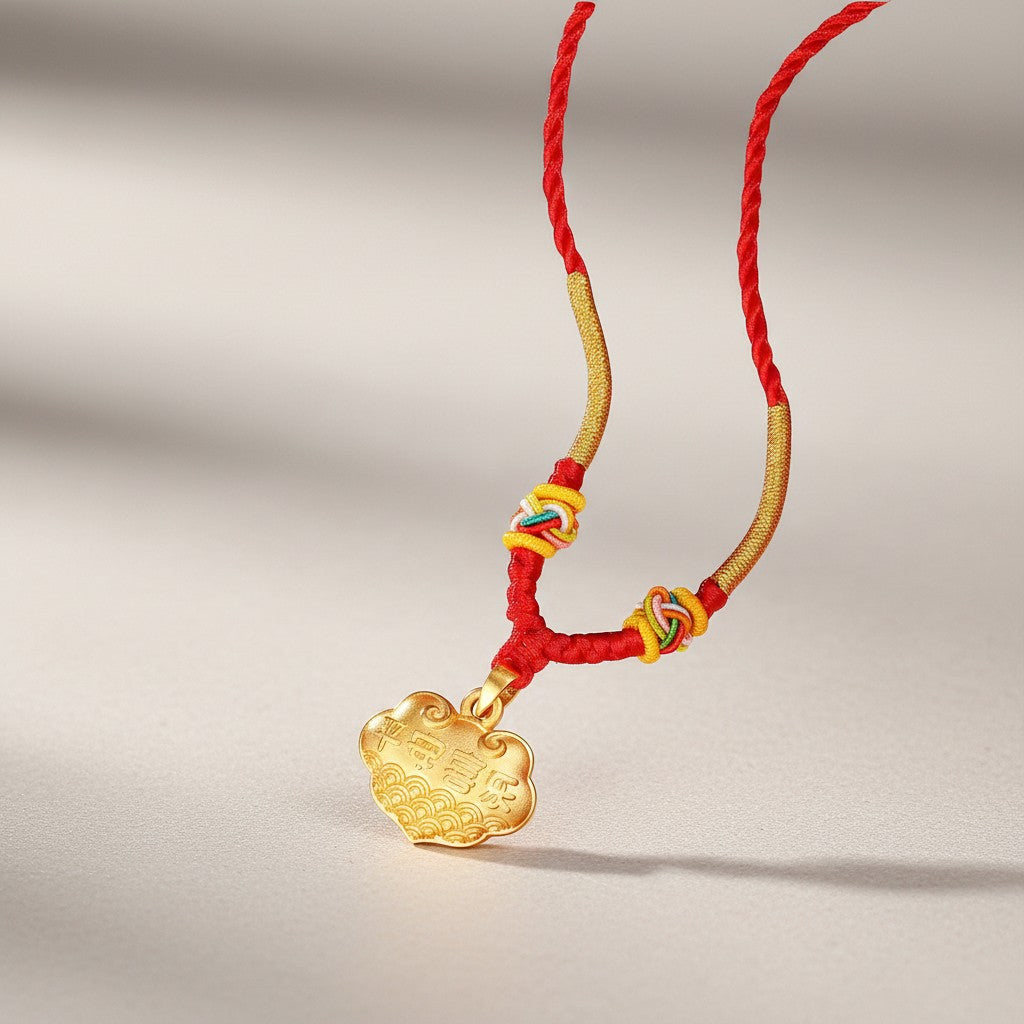 24K Gold Peace and Joy Lock Pendant Weaving Necklace Kid Baby Gift