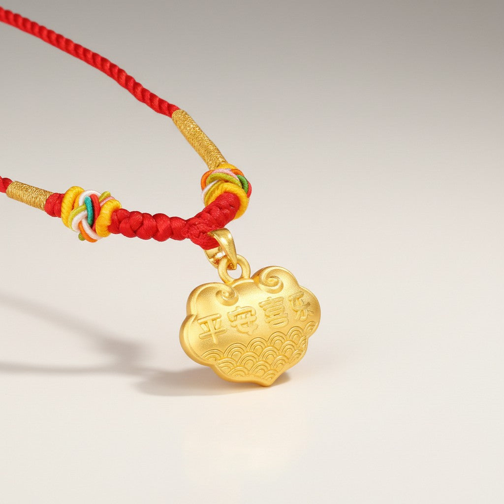 24K Gold Peace and Joy Lock Pendant Weaving Necklace Kid Baby Gift