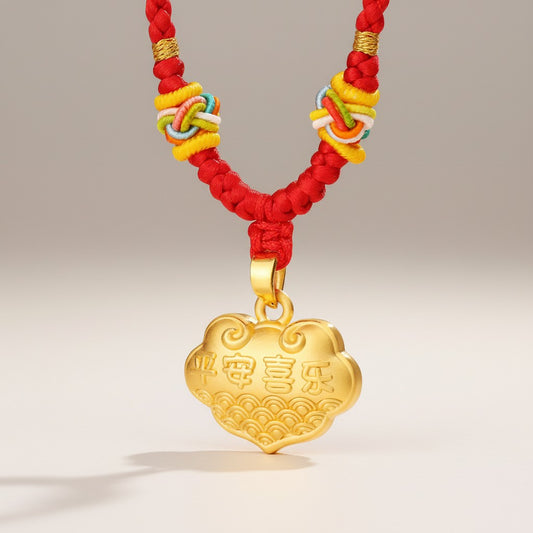 24K Gold Peace and Joy Lock Pendant Weaving Necklace Kid Baby Gift