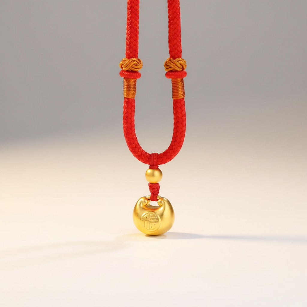 24K Gold Blessing Bag Pendant Weaving Necklace
