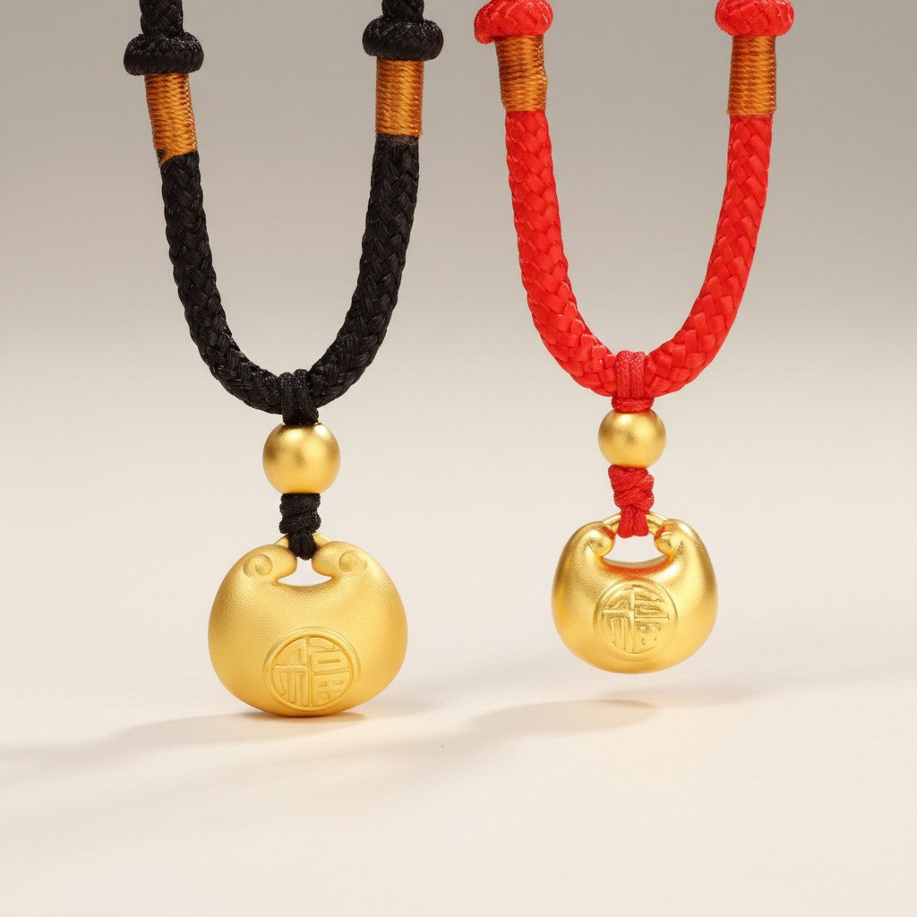 24K Gold Blessing Bag Pendant Weaving Necklace