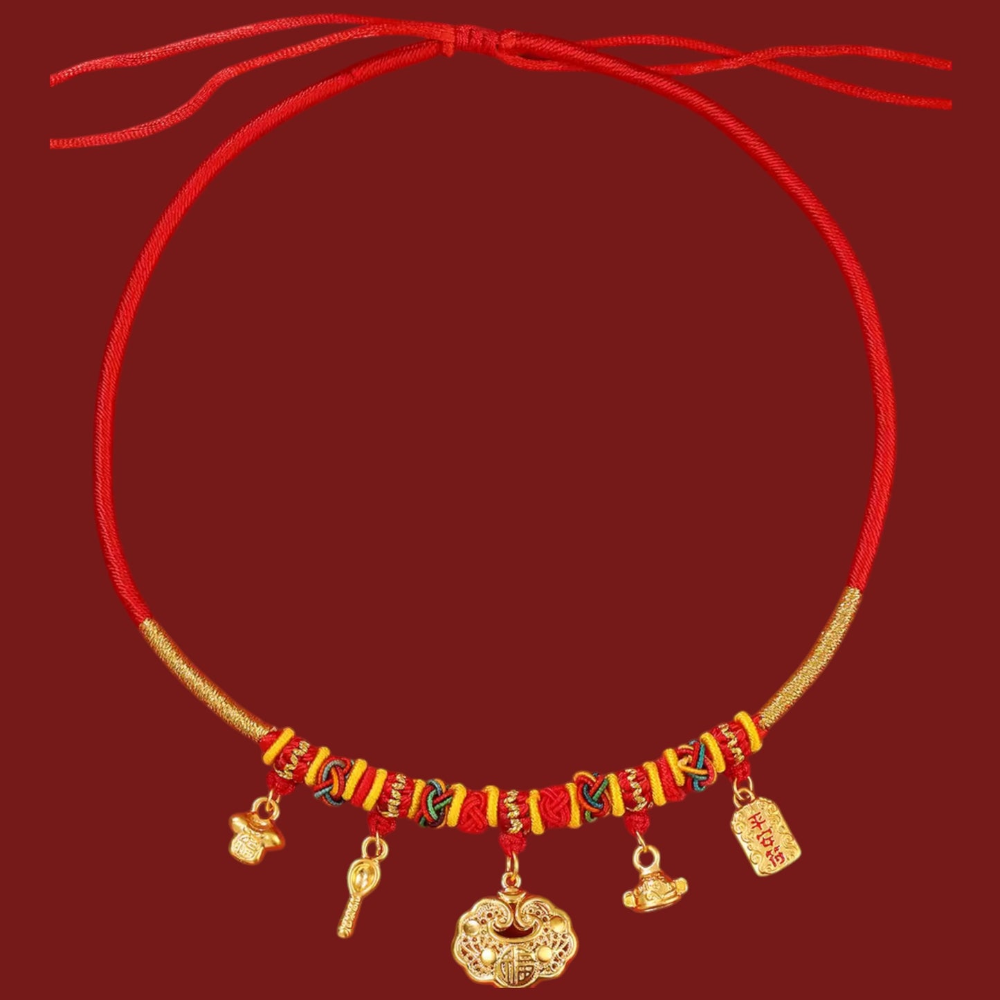 24K Gold Baby Longevity Lock Bell Pendant Weaving Necklace Full-Month & First Birthday Gift