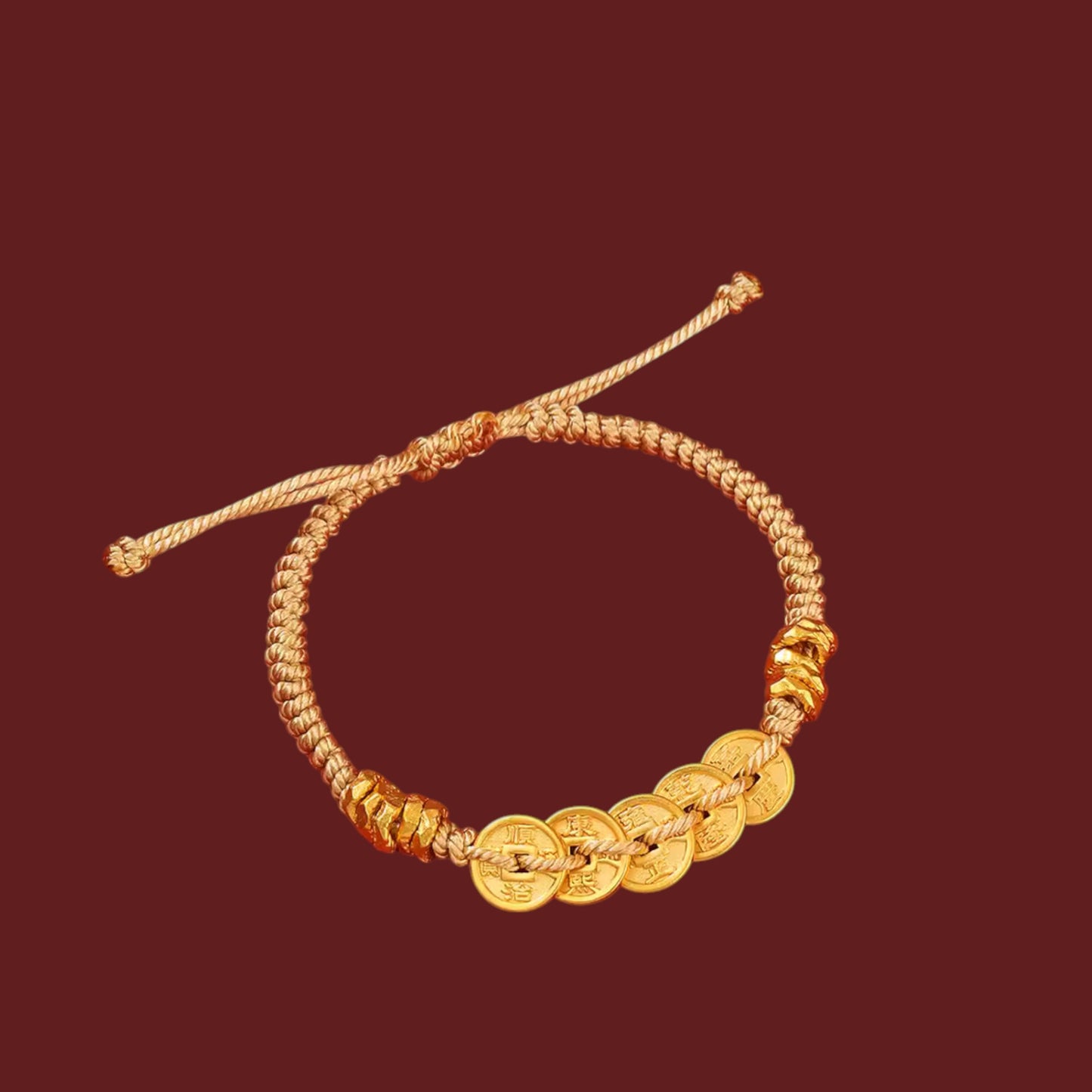 24K 999 Gold The Five Emperor Coins Charm Weaving Bracelet Unisex