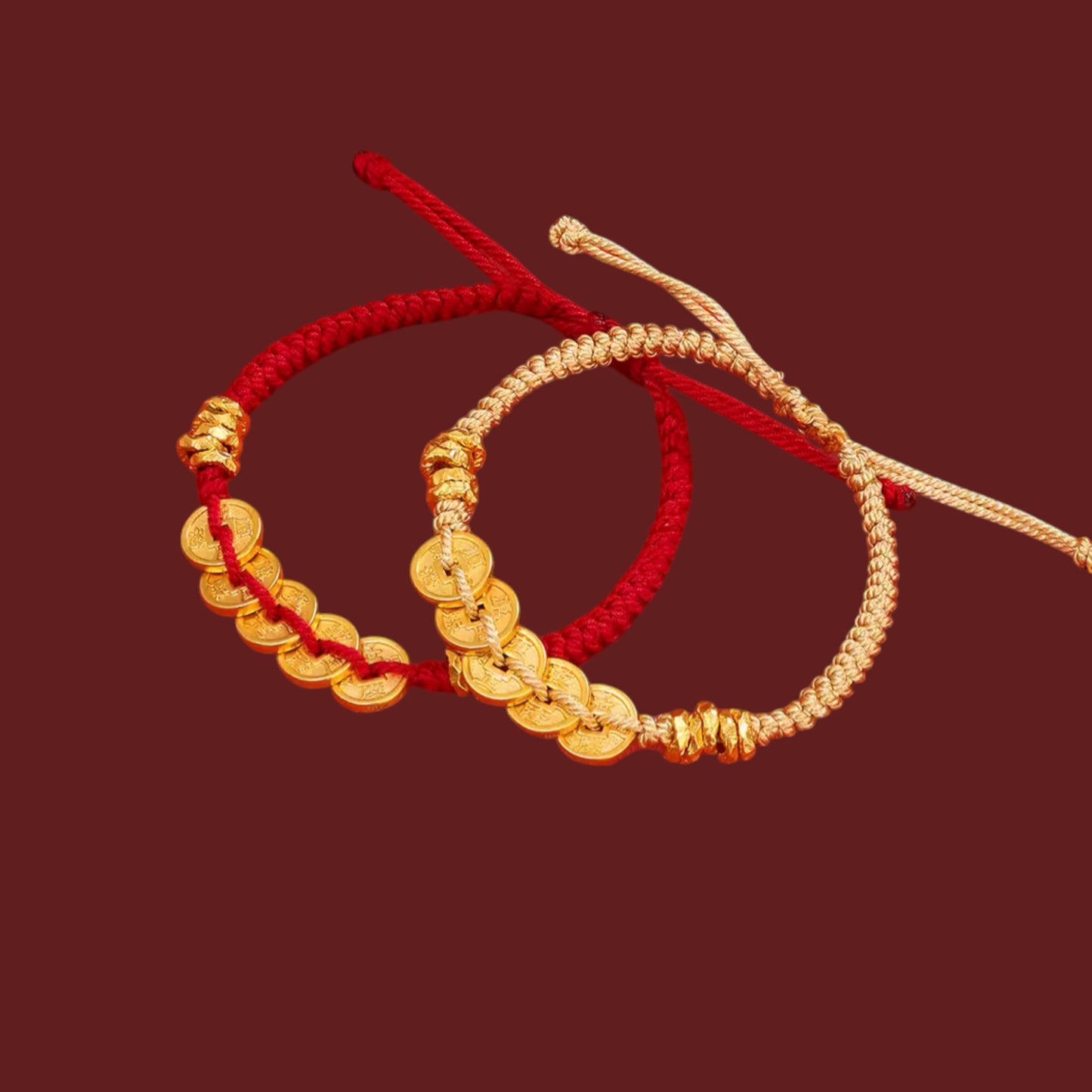 24K 999 Gold The Five Emperor Coins Charm Weaving Bracelet Unisex