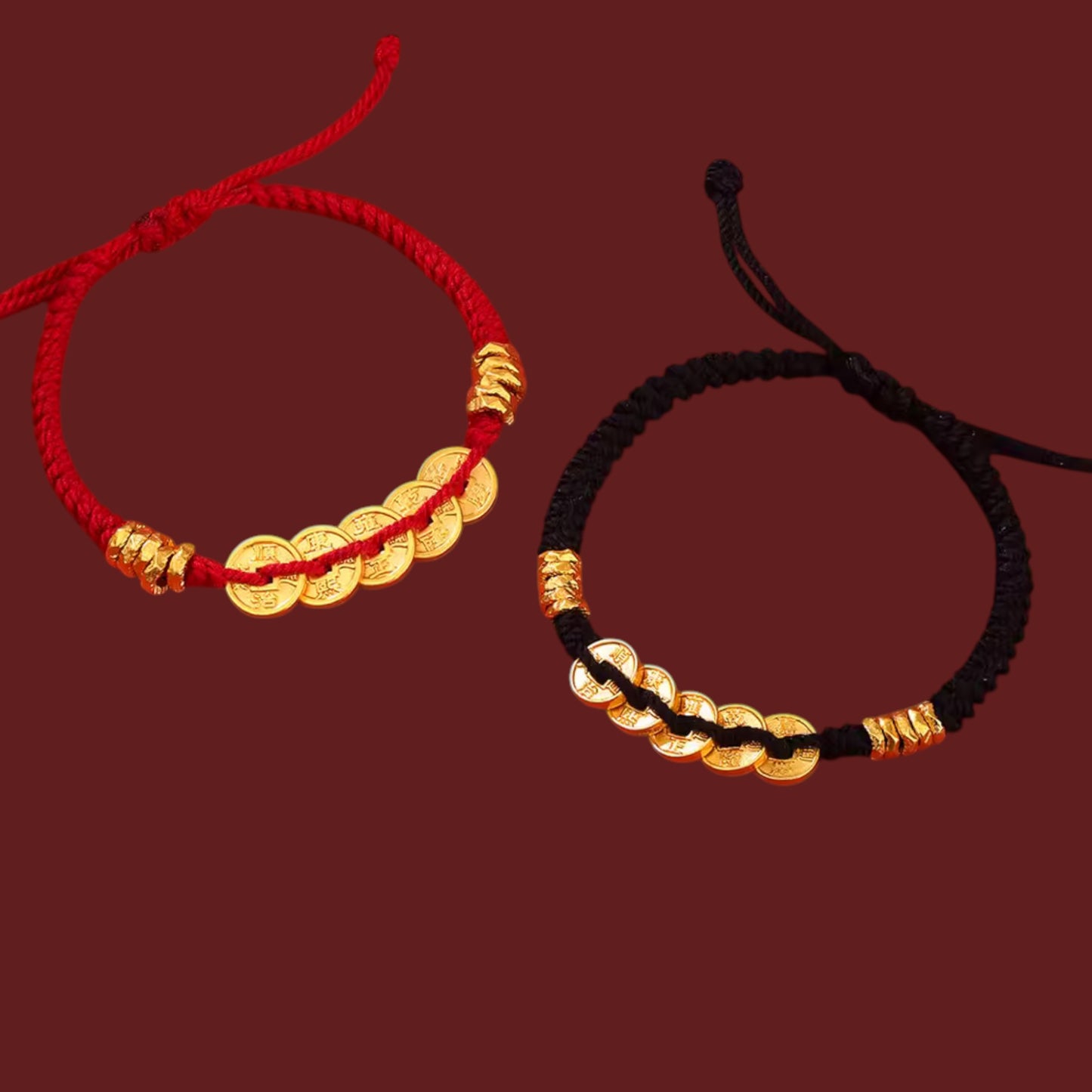 24K 999 Gold The Five Emperor Coins Charm Weaving Bracelet Unisex