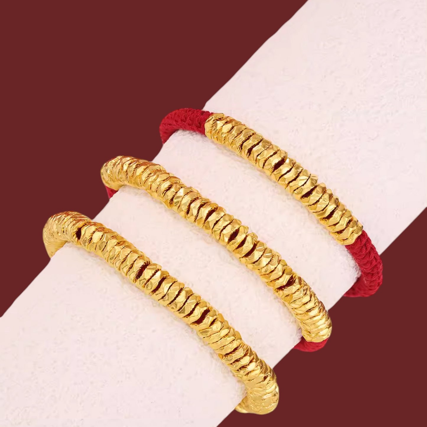 24K 999 Gold Beads Hammer Charm Weaving Adjustable Unisex Bracelet