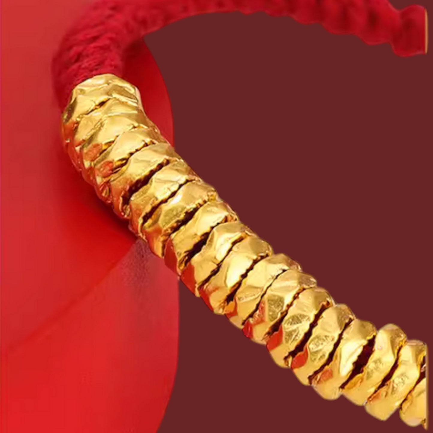 24K 999 Gold Beads Hammer Charm Weaving Adjustable Unisex Bracelet