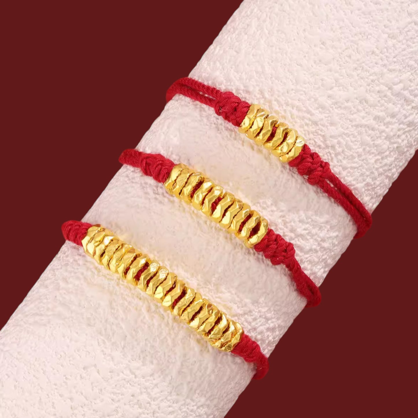 24K 999 Gold Beads Hammer Charm Weaving Adjustable Minimal Unisex Bracelet