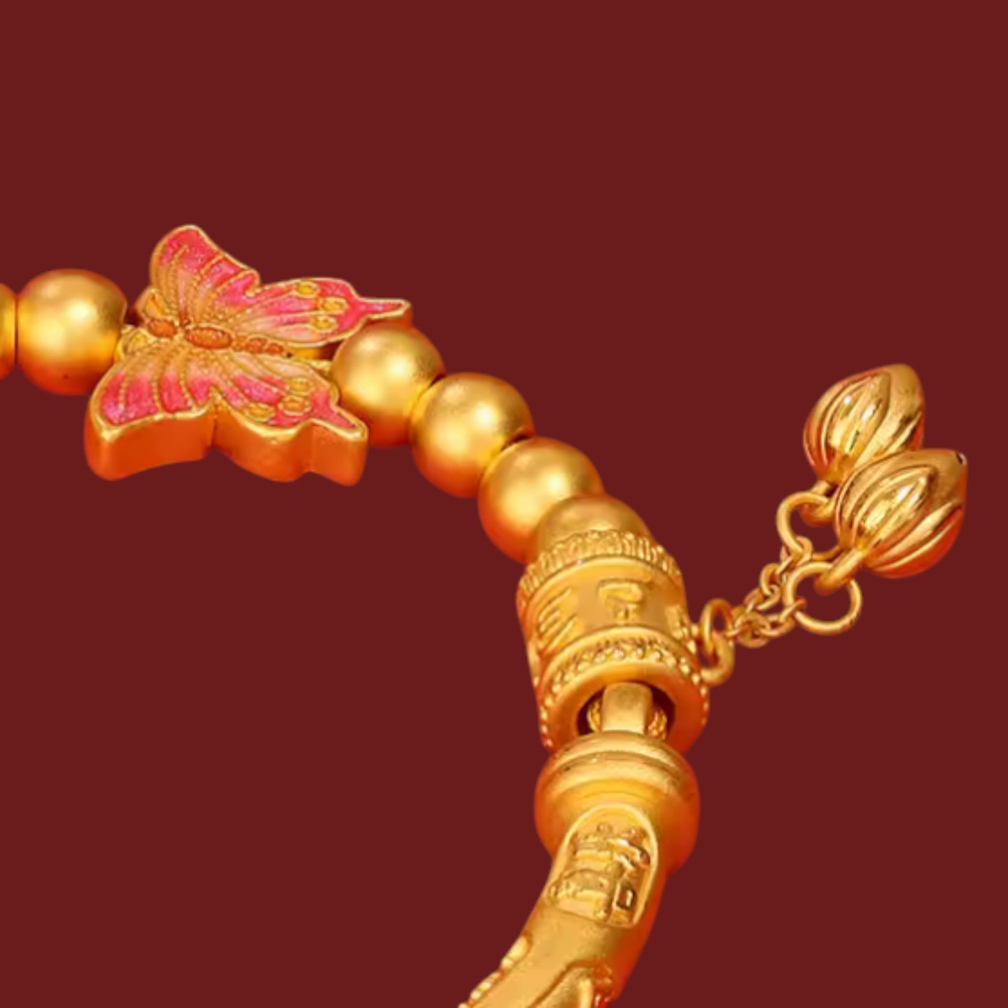 24K 999 Gold Auspicious Words Butterfly Charm Good Luck Half Bangle Bracelet