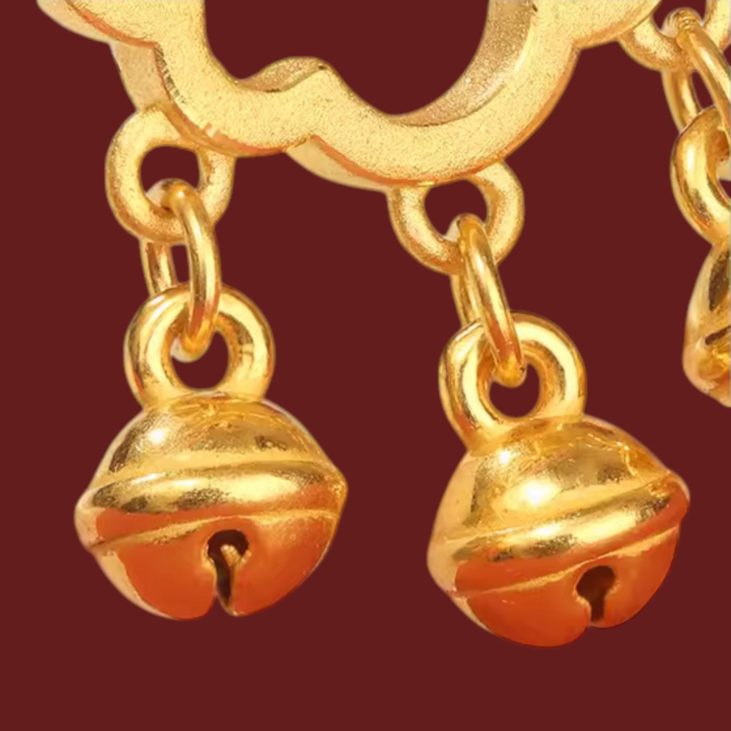 24K Gold Auspicious Cloud Bell Lock Bell Pendant Weaving Cord Necklace Kid Gift
