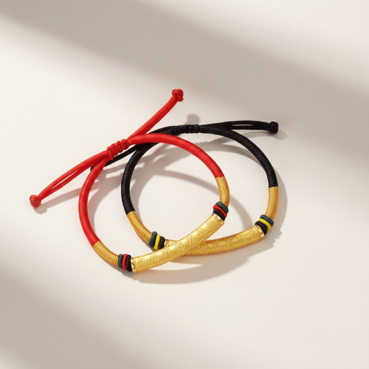 24K 999 Gold Auspicious Words Blessing Tube Charm Unisex Bracelet