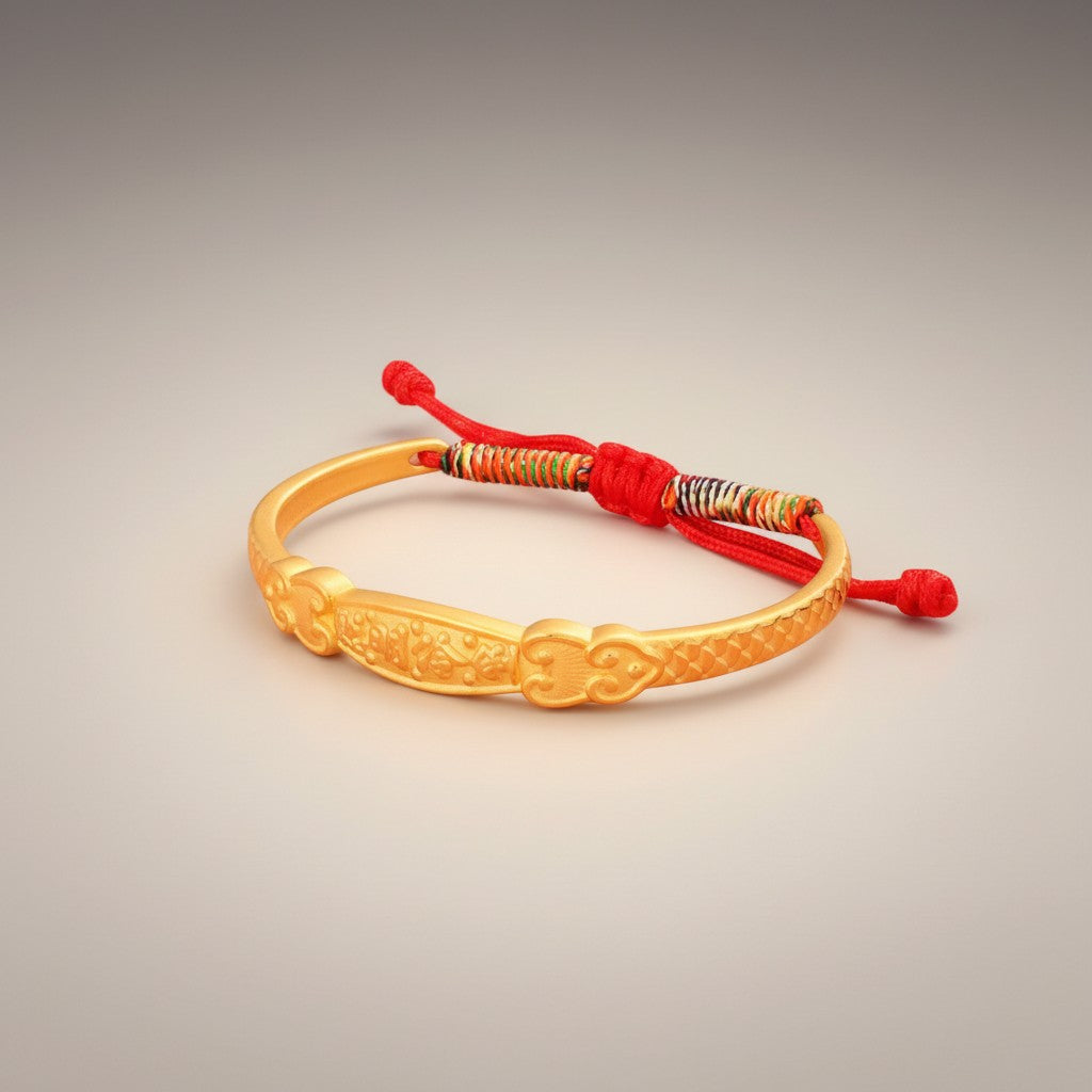 24K 999 Gold Half Bangle Adjustable Baby Kid Gift Bracelet
