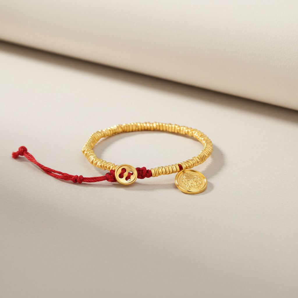 24K 999 Gold Auspicious Wealth God Charm Beads Bracelet