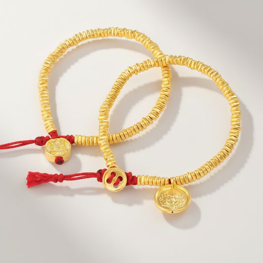 24K 999 Gold Auspicious Wealth God Charm Beads Bracelet